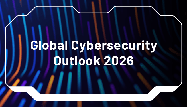 Global Cybersecurity Outlook 2026 text on a blue background. 